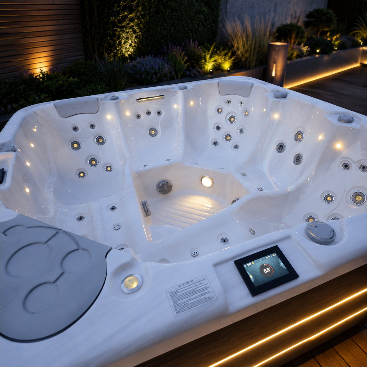 Biała misa jacuzzi EM Spa z dyszami i panelem sterowania